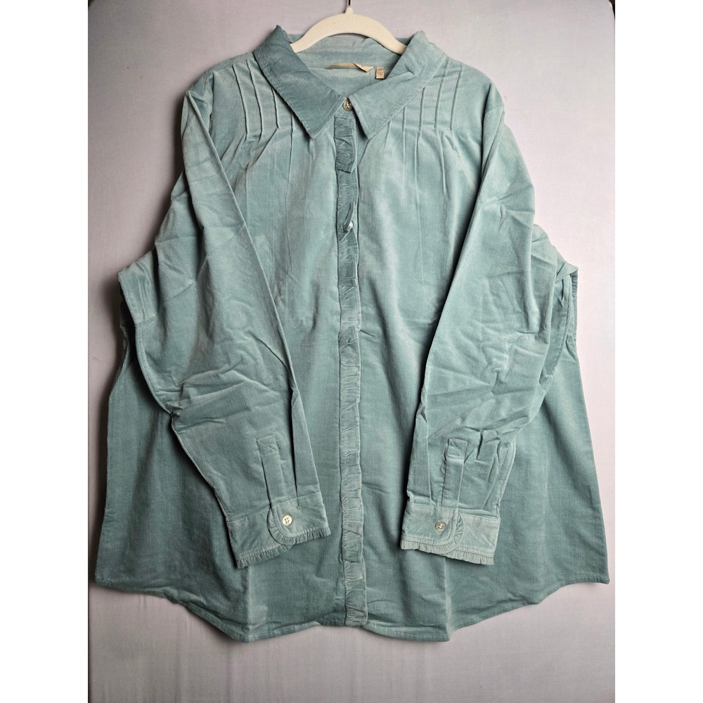 Soft Surroundings Stretch Corduroy Big Shirt Seafoam Blue Green 2X Womens